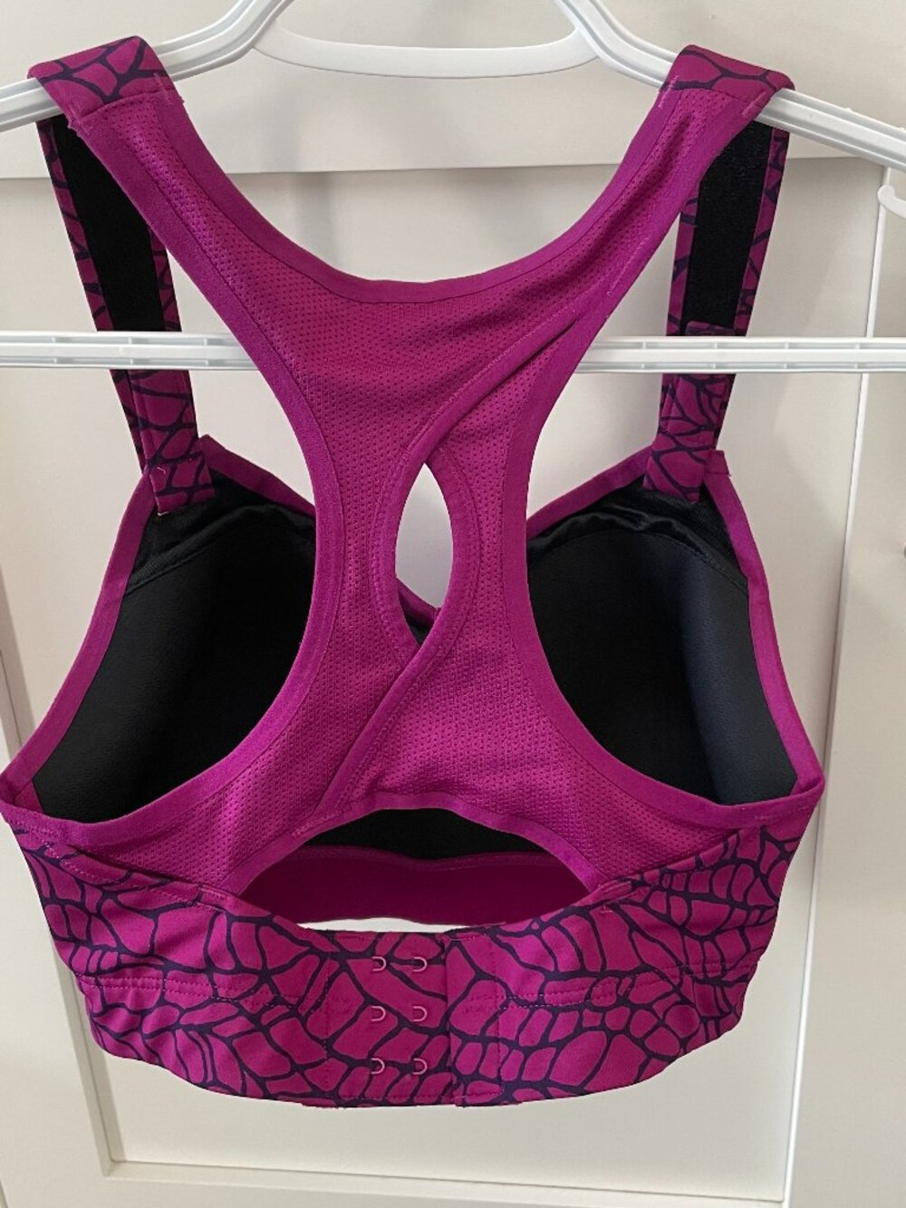 Moving Comfort Racerback V Neck Padded Cup Shelf Sports Bra Navy & Purple Sz XXS - Picture 3 of 8